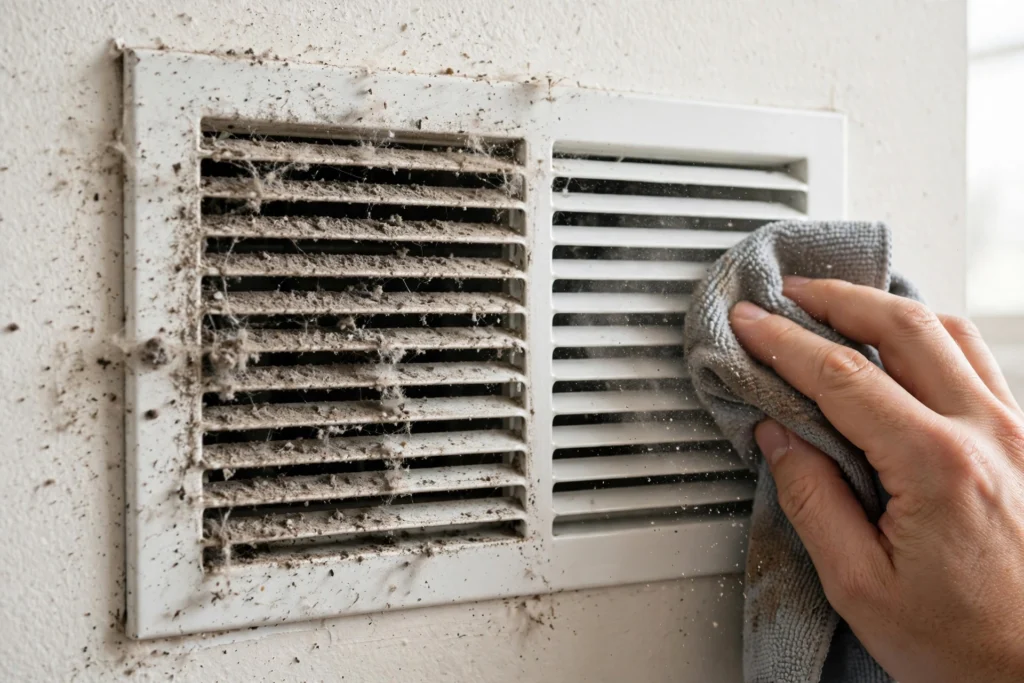 Visible dust on HVAC vent — a sign you need air duct cleaning